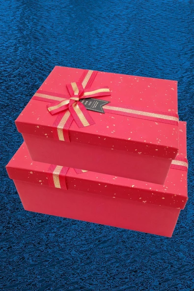 Lüks Kırmızı Kurdelalı İkili Hediye Kutusu 21 / 19 cm - 6