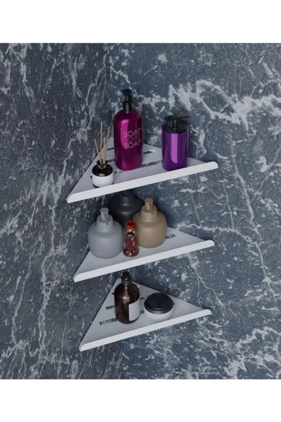Risingmaber Dekoratif 3'lü Beyaz Köşe Mutfak ve Raf düzenleyici, Şampuan Tutucu, Banyo Düzenleyici - 5