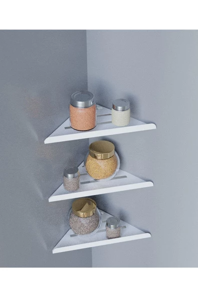 Risingmaber Dekoratif 3'lü Beyaz Köşe Mutfak ve Raf düzenleyici, Şampuan Tutucu, Banyo Düzenleyici - 2