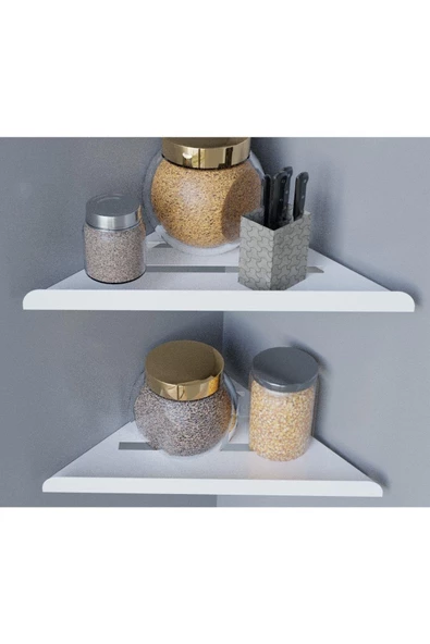 Risingmaber Dekoratif 3'lü Beyaz Köşe Mutfak ve Raf düzenleyici, Şampuan Tutucu, Banyo Düzenleyici - 4