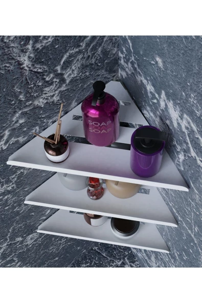 Risingmaber Dekoratif 3'lü Beyaz Köşe Mutfak ve Raf düzenleyici, Şampuan Tutucu, Banyo Düzenleyici - 6