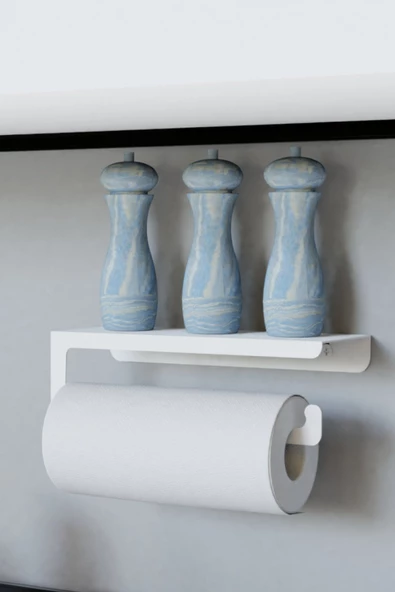 Risingmaber Dekoratif Beyaz Metal Baharatlık Raflı Havluluk&Havlu Tutucu&Kağıt Havluluk - 4