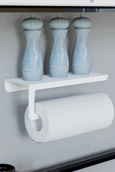 Risingmaber Dekoratif Beyaz Metal Baharatlık Raflı Havluluk&Havlu Tutucu&Kağıt Havluluk - 2