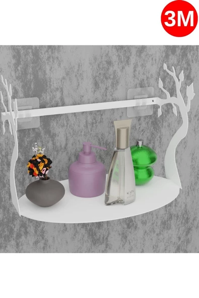 Risingmaber Yapışkanlı Beyaz Yaprak Desenli Banyo Düzenleyici, Mutfak Düzenleyici, Banyo Organizer 3M Yapışkanlı Tasarım MT85B - 3