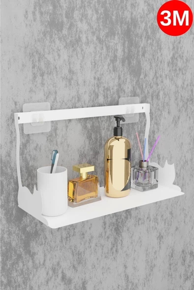 Risingmaber Yapışkanlı Beyaz Kedi Desenli Banyo Düzenleyici, Mutfak Düzenleyici, Banyo Organizer 3M Yapışkanlı Tasarım MT86B