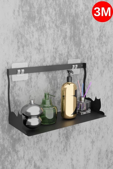 Risingmaber Yapışkanlı Siyah Kedi Desenli Banyo Düzenleyici, Mutfak Düzenleyici, Banyo Organizer 3M Yapışkanlı Tasarım MT86S