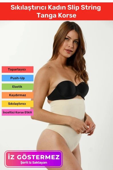 Yüksek Bel Karın Toparlayıcı Kaymaz İz Göstermeyen Sıkılaştırıcı Kadın Slip String Tanga Korse