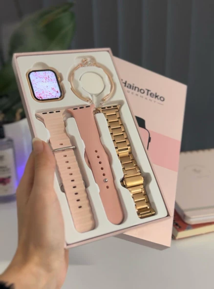 Haino Tekno G9 Rose Gold Akıllı Saat (3 Kordon Ve 1 Bileklik) ürün görseli 1