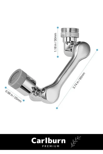 Premium Çift Fonksiyonlu Metal Görünümlü 1080 Derece Dönebilen Akrobat Musluk Ucu Başlığı - 3