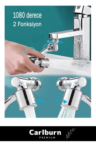 Premium Çift Fonksiyonlu Metal Görünümlü 1080 Derece Dönebilen Akrobat Musluk Ucu Başlığı - 4