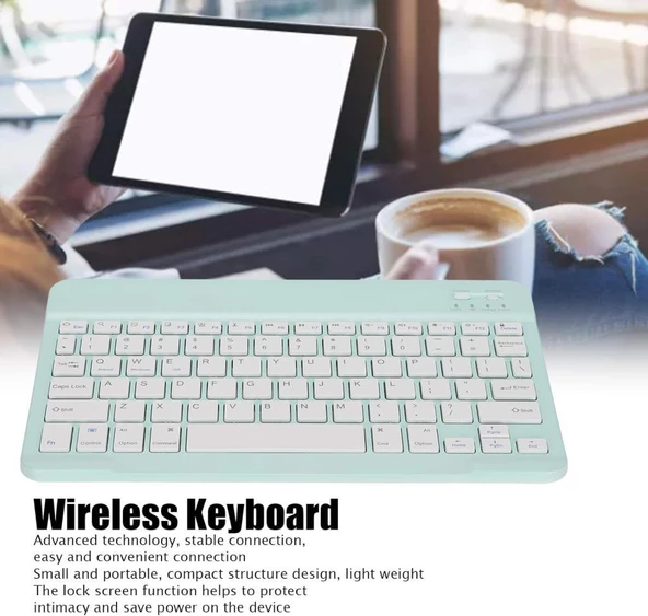 Apple iPad Air - iPad 5 9.7" Uyumlu Kablosuz Bluetooth Şarj Edlebilir Türkçe Q Klavye - Yeşil - 2