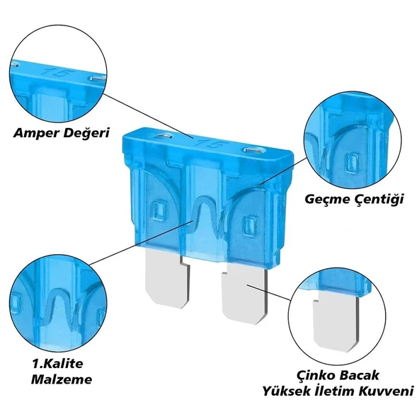 BIÇAKLI OTO SİGORTA 15 AMPER (100LÜK PAKET) - 6