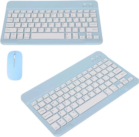 Apple iPad Pro 4. Nesil 12.9" Uyumlu Kablosuz Bluetooth Şarjlı Türkçe Q Klavye Mouse Seti - Mavi - Resim 10