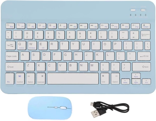 Apple iPad Pro 4. Nesil 12.9" Uyumlu Kablosuz Bluetooth Şarjlı Türkçe Q Klavye Mouse Seti - Mavi - Resim 2