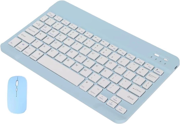 Apple iPad Pro 4. Nesil 11" Uyumlu Kablosuz Bluetooth Şarjlı Türkçe Q Klavye Mouse Seti - Mavi - 5