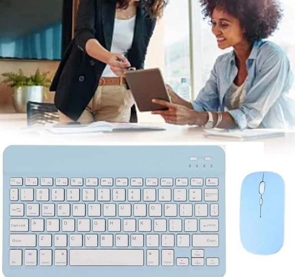 Apple iPad Pro 4. Nesil 11" Uyumlu Kablosuz Bluetooth Şarjlı Türkçe Q Klavye Mouse Seti - Mavi - 9