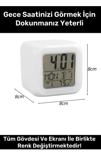 Özel Üretim Dekoratif Termometre Takvimli 7 Renk Değiştiren Dijital Küp Alarmlı Küp Masa Çalar Saat - 2