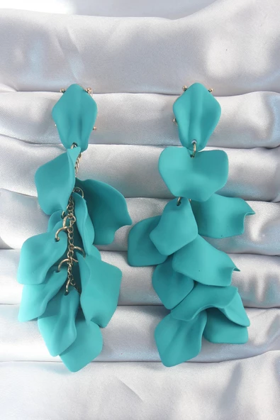 Pirinç Turkuaz Renk Sallantılı Yaprak Model Küpe ürün görseli 1