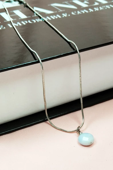 Kalsedon Doğal Taşı Zincirli El Yapımı Kolye Uç: 1,5 cm Zincir: 20 cm Kutulu - 6