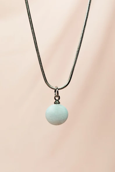 Kalsedon Doğal Taşı Zincirli El Yapımı Kolye Uç: 1,5 cm Zincir: 20 cm Kutulu - 3