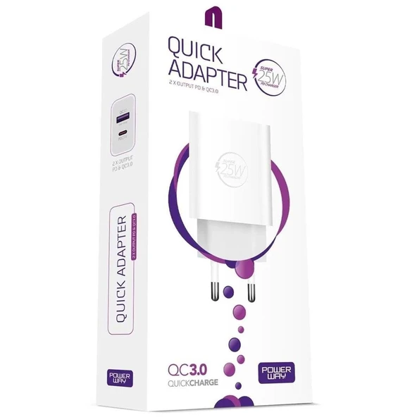 POWERWAY HW25 USB 3.0 / TYPE-C 25W 3.0A HIZLI ŞARJ ALETİ BAŞLIĞI PD25W - 6