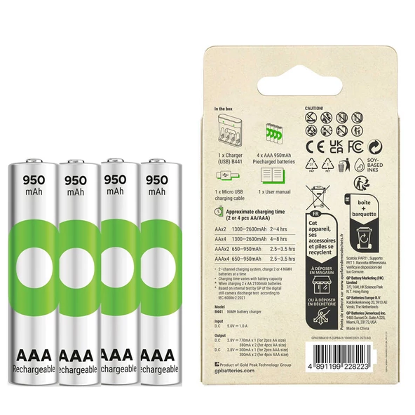 GP RECYKO B441 4 X 950 MAH R03 AAA PİLLİ ŞARJ CİHAZI (GP-B441/100HCER21-2GTLB4) - 3