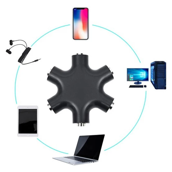Powermaster Aux 6 Lı Çoklayıcı 3.5 Mm Kulaklık Mikrofon Çoklayıcı Aparat - 6
