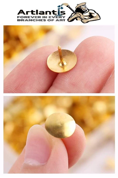 Metal Raptiye Çivisi 50 Adet 1 Paket Perçinli Altın Sarı Raptiye Nikel Kaplamalı Ev Okul Büro Yuvarlak Raptiye - 3