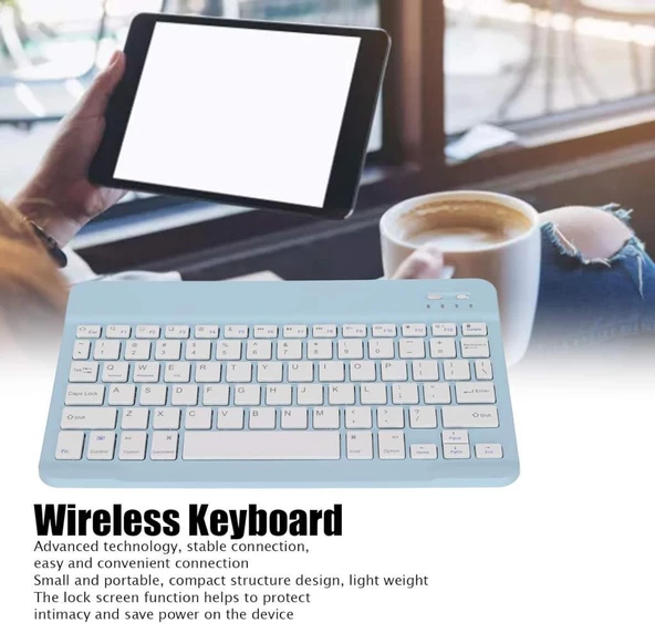 Amazon Fire HD 10 2019 10.1" Uyumlu Kablosuz Bluetooth Şarjlı Türkçe Q Klavye Mouse Seti - Mavi - Resim 8