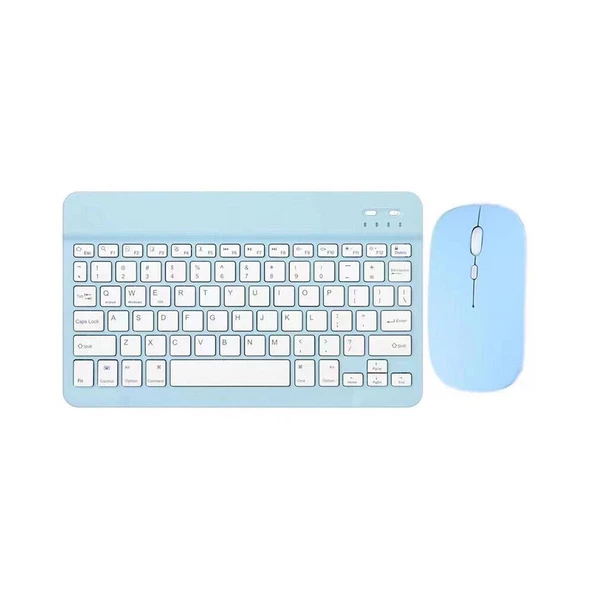 Amazon Fire HD 10 2019 10.1" Uyumlu Kablosuz Bluetooth Şarjlı Türkçe Q Klavye Mouse Seti - Mavi - Resim 1