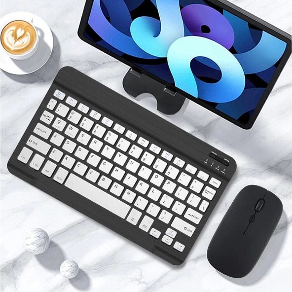 Apple iPad Pro 3. Nesil 11" Uyumlu Kablosuz Bluetooth Şarjlı Türkçe Q Klavye Mouse Seti - Siyah - 2