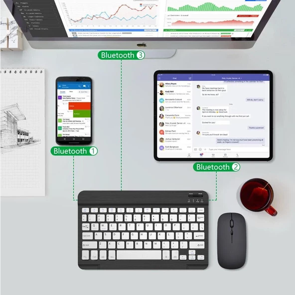 Huawei Mediapad T3 10 9.6" Uyumlu Kablosuz Bluetooth Şarjlı Türkçe Q Klavye Mouse Seti - Siyah - 5
