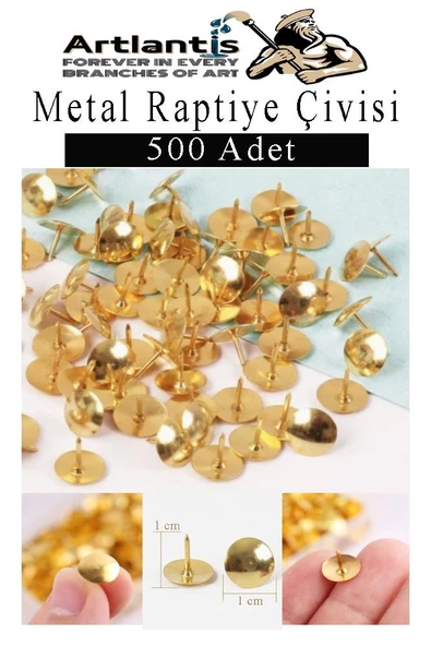 Metal Raptiye Çivisi 500 Adet 1 Paket Perçinli Altın Sarı Raptiye Nikel Kaplamalı Ev Okul Büro Yuvarlak Raptiye