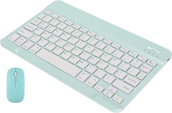 NPO RS407 8" Uyumlu Kablosuz Bluetooth Şarjlı Türkçe Q Klavye Mouse Seti - Yeşil - Resim 3