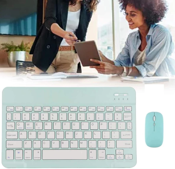 Samsung Galaxy Tab A9+ Plus X210 11" Uyumlu Kablosuz Bluetooth Şarjlı Türkçe Q Klavye Mouse Seti - Yeşil - 5