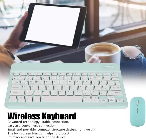 Hegitech Doogee T10E 10.1" Uyumlu Kablosuz Bluetooth Şarjlı Türkçe Q Klavye Mouse Seti - Yeşil - 4