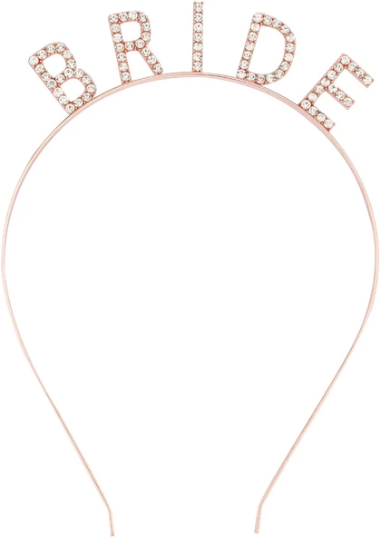Rose Gold Renk Bekarlığa Veda Kristal Taş Bride Tacı İthal 16x10 cm - Resim 2