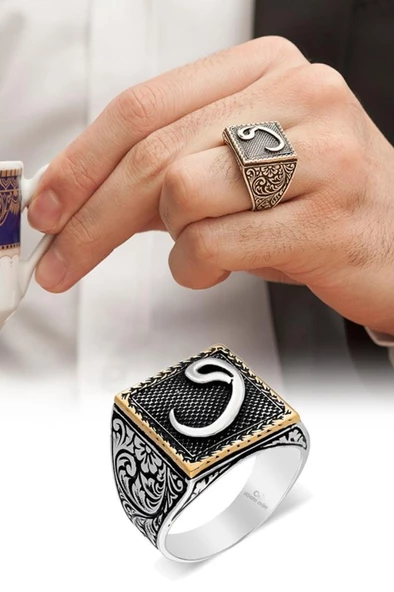 Vav Desenli Kare 925 Gümüş Erkek Yüzük