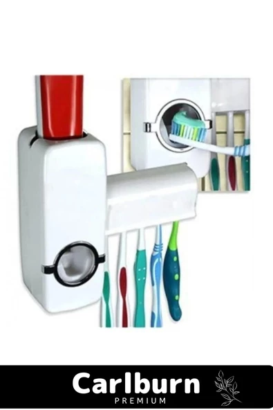 Premium Seri Her Tip Macunla Uyumlu Pratik Yapışkanlı Diş Macunu Sıkacağı 5 Adet Fırçalık Askı Seti - 4