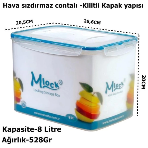 Moonstar Büyük Boy 8 Litre Hava Sızdırmaz Kilitli Kap ML-176 - 3