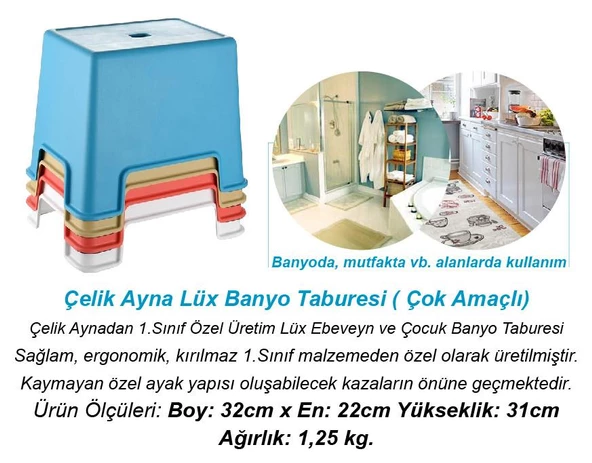 Çelik Ayna Banyo Taburesi Çok Amaçlı Dayanıklı Tabure-128 - 9