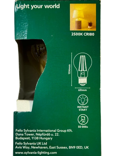 Sylvania 7W 2500K (Sarı Işık) E27 Duylu Rustik Led Ampul (8 Adet) - 4