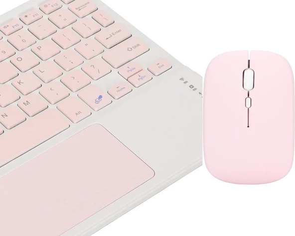 Samsung Galaxy Tab A SM-T580 10.1" Uyumlu Kablosuz Bluetooth Dahili Bataryalı Şarjlı TouchPad'li Klavye Mouse Seti - Pembe - 4