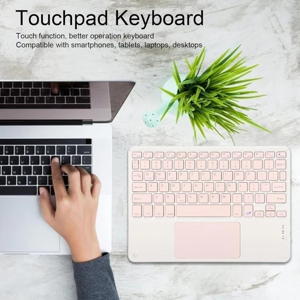 Samsung Galaxy Tab A SM-T580 10.1" Uyumlu Kablosuz Bluetooth Dahili Bataryalı Şarjlı TouchPad'li Klavye Mouse Seti - Pembe - 3