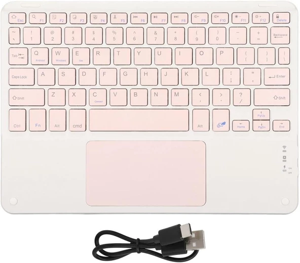 Lenovo Tab P12 TB370FU 12.7" Uyumlu Kablosuz Bluetooth Dahili Bataryalı Şarjlı TouchPad'li Klavye Mouse Seti - Pembe - 7