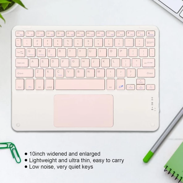 Lenovo Tab P12 TB370FU 12.7" Uyumlu Kablosuz Bluetooth Dahili Bataryalı Şarjlı TouchPad'li Klavye Mouse Seti - Pembe - 2
