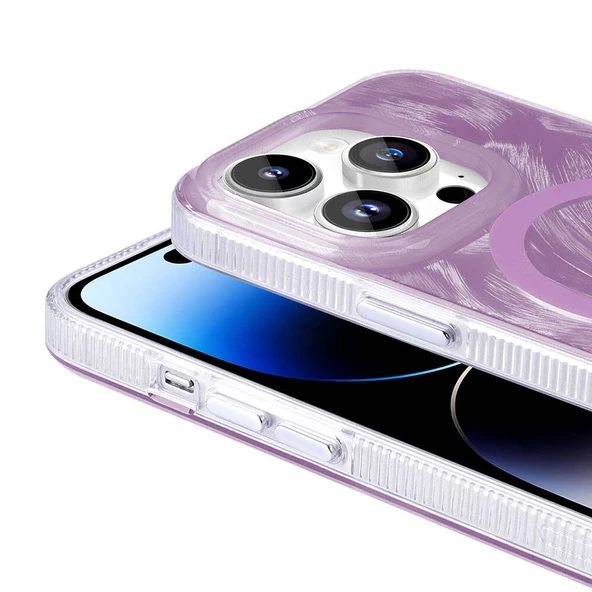 iPhone 14 Pro Max Kılıf Magsafe Şarj Özellikli Fırça Boya Desenli Palet Kılıf - Resim 9