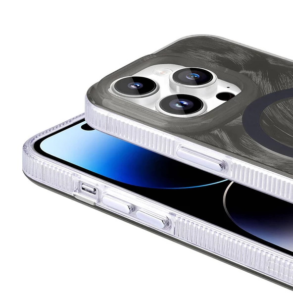 iPhone 14 Pro Max Kılıf Magsafe Şarj Özellikli Fırça Boya Desenli Palet Kılıf - Resim 5