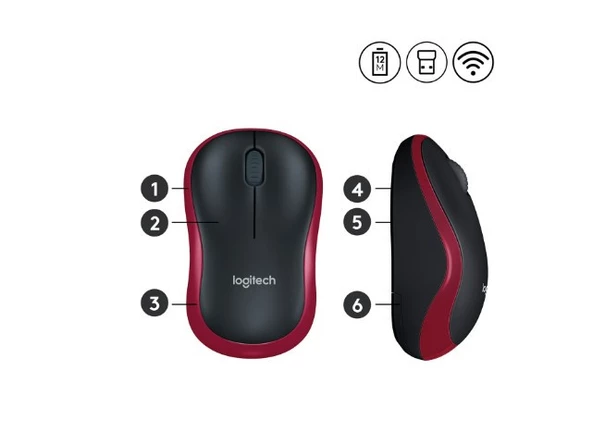 Logitech M185 910-002237 Kırmızı Optik Kablosuz Mouse - 4