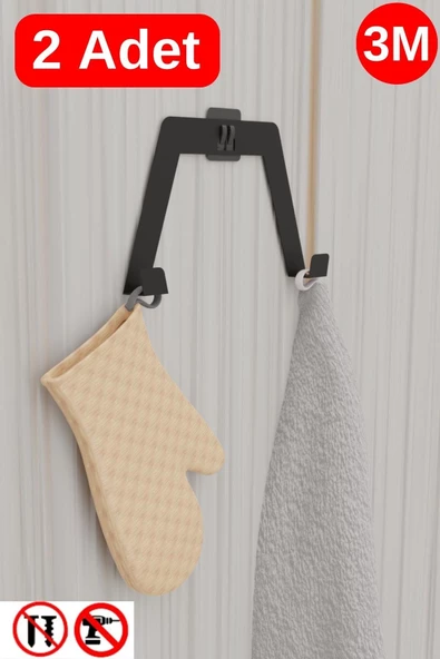 Risingmaber 3M Yapışkanlı Siyah Çift Kancalı Askılık, Bornoz Askı, Mutfak Banyo Askısı(2 Adet) MT89S